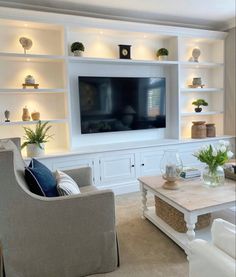 a living room filled with furniture and a flat screen tv mounted on a wall above a fireplace