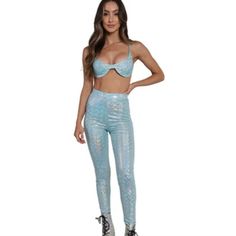 New With Tags Pants Set I Bought For Edc Las Vegas That I Never Wore. Blue Stretch Rave Bottoms, Holographic Pants, Edc Las Vegas, Blue And Silver, Pants Set, Pant Jumpsuit, Las Vegas, Pants For Women, Tags