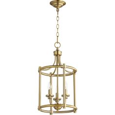 an antique brass chandelier with three lights hanging from the bottom and one light on top