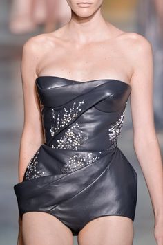 Leather Haute Couture, Leather Leotard, Leather Couture, Leather Clothes, Haute Couture Details, 2014 Runway, Ulyana Sergeenko, Couture Mode