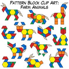 the pattern block clip art farm animals is made up of different shapes and sizes, including blocks