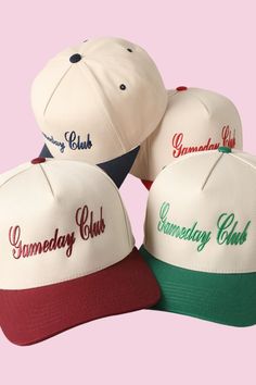 Gameday Club Vintage Embroidered Trucker Hat Available in Red, Burgundy, Navy & Green. ✨THE DETAILS✨ - Gameday Club Fun Text    Embroidery - 5 Panel Canvas Baseball Cap - 100% Cotton - Adjustable Buckle Closure *One Size Fits All - Adjustable Strap Makes Fit Comfortable.* Game Day Trucker Hat, Retro 5-panel Trucker Hat With Embroidered Logo, Retro Embroidered Logo 5-panel Trucker Hat, Six-panel Trucker Hat With Embroidered Logo, Trucker Hat With Embroidered Logo, One Size, Text Embroidery, Vintage Trucker Hat, Vintage Trucker Hats, Fun Texts