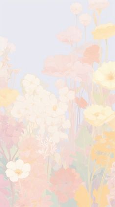 an image of flowers in pastel colors on a blue and pink wallpaper background