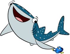 an image of a cartoon shark with big teeth and blue fin on it's back