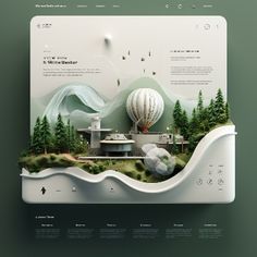 the website design is designed to look like an air balloon flying over trees and mountains