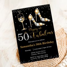 fifty and fabulous high heels bubbly 50th birthday invitation Forty And Fabulous, 50th Birthday Invitation, Lollipop Party, 40th Birthday Party Invites, 50th Birthday Party Invitations, 42nd Birthday, 40 And Fabulous, Birthday Party Design