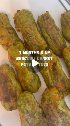 broccoli carrots and potatoes on a plate with the words 7 months & up