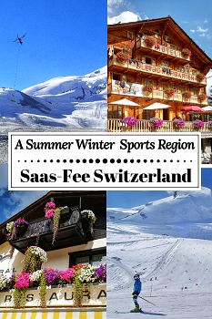 a collage of photos with the words saas - free switzerland in front of snow covered mountains