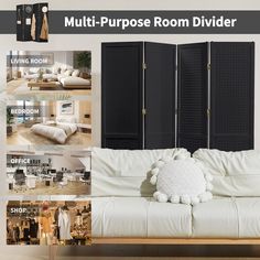 a room divider is shown with multiple pictures and instructions to make it look like an open - air space