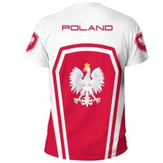 Poland Formula One T ShirtDescription Our Unisex T-shirt is made of a premium polyester blend, offering maximum comfort with a soft feel. It boasts an all-over print design created through a high-definition heat-dye application that ensures vibrant and long-lasting colors even after multiple washes. This T-shirt’s fabric is durable and resistant to wrinkles, shrinking, and mildew, ensuring its longevity. The thread line color is limited to black or white. Every T-shirt is custom printed, cut, an Crew Neck Tops With All Over Print For Sports, Graphic Tee With All Over Print For Fans, Graphic Tee With Sublimation Print For Sports Events, White Sublimation Print Tops For Sports Events, Sports Printed T-shirt, White Tops With Sublimation Print For Sports Events, Casual All Over Print T-shirt For Fans, White Jersey T-shirt For Summer, Sublimation Print Graphic Tee For Sports Events