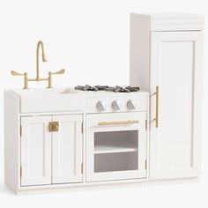 We've combined all the well-loved elements from our individual Chelsea Play Kitchen pieces into one multifunctional play center. A little cook's dream come true, it's an all-in-one stove, oven and refrigerator with tons of interactive opportunities-knobs turn and doors open. HOW IT IS CONSTRUCTED Crafted of MDF and solid wood. Hand finished in multi-step process providing durability, richness and depth of color to each kitchen set. Finish is available in a choice of Simply White, Soft Berry, Sag Best Play Kitchen, Toddler Play Kitchen, Wooden Play Kitchen, Big Kids Room, First Kitchen, Playroom Furniture, Simply White, Toddler Play, Neutral Nursery