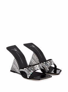 Find GIUSEPPE ZANOTTI Akira Shine Crystal-embellished Mules on Editorialist. black suede crystal embellishment open toe branded leather insole wedge heel sculpted heel Ballet Crafts, Jeweled Shoes, Runway Shoes, Fashionable Shoes, Gorgeous Heels, Suede Mules, Dream Shoes, Shoe Obsession, Heeled Sandals