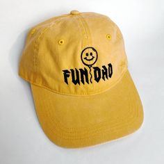 FUN DAD Cap Cheap Dad Hat With Curved Bill As Gift, Funny Adjustable Dad Hat Baseball Cap, Father's Day Casual Adjustable Snapback Hat, Adjustable Curved Brim Fun Dad Hat, Fun Dad Hat For Streetwear, Funny One-size Dad Hat Baseball Cap, Adjustable Dad Hat Baseball Cap For Father's Day, Funny Adjustable Dad Hat With Curved Bill, Yellow Cotton Trucker Hat