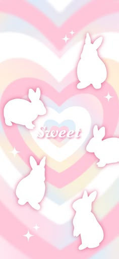 the silhouettes of rabbits are in front of a heart shaped background with words sweet