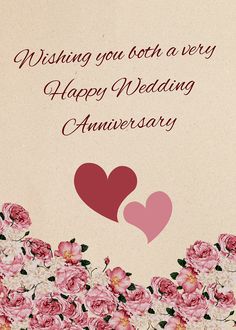 wedding anniversary card with two hearts surrounded by flowers