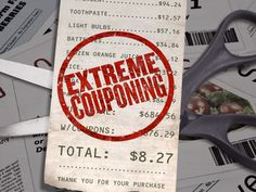 a pair of scissors sitting on top of coupons with the words extreme couponing