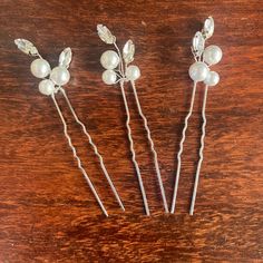 Simple & Elegant Pearl Hair Pins In Silver. Perfect For A Wedding! Set Of 3. Only Wore 2 Pins For My Wedding (Used - Like New) , 1 Pin Brand New. Pearl Hair Accessories, Pearl Hair Pin Wedding, Pearl Wedding Hair, Hair Accessories Pearl, Pearl Hair Pins, Wedding Hair Pins, Pearl Hair, Pearl Wedding, Wedding Set