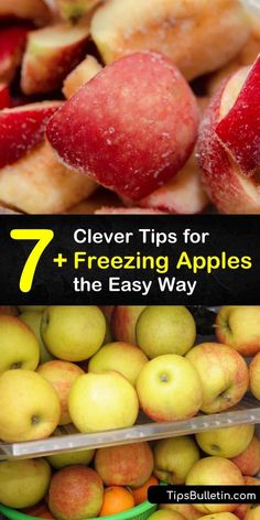 several different types of apples with text overlay that reads 7 clever tips for freezing apples the easy way