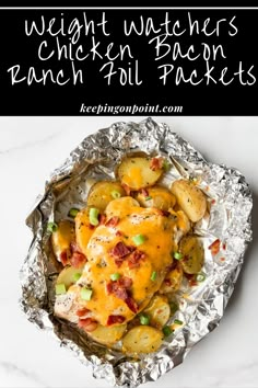 chicken and potatoes in foil with text overlay that reads weight watchers ranch roll packets