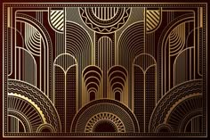 an art deco wallpaper design in gold and brown