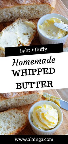 homemade whipped butter on top of sliced bread