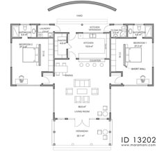 the floor plan for an apartment with three bedroom and two bathrooms, one living room