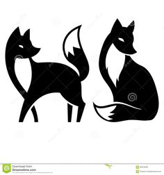 two black silhouettes of foxes on white background stock photo - image 349874