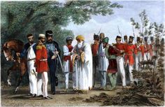 The capture of the Mughal emperor Bahadur Shah Zafar and his sons by Captain William Hodson at Humayun's tomb on 20 September 1857. As the Indian rebellion of 1857 spread, Sepoy regiments seized Delhi. Seeking a figure that could unite all Indians, Hindu and Muslim alike, most rebelling Indian kings and the Indian regiments accepted Zafar as the Emperor of India who gave his public support to the rebellion. 1947 India, British Imperialism, Bahadur Shah Zafar, Muhammad Shah, Indian Polity, भारतीय इतिहास, India Gk, Freedom Movement, Delhi Police