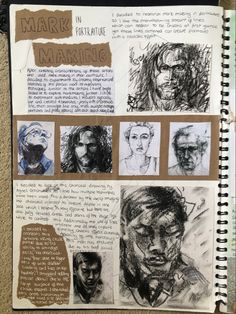 an open notebook with drawings on it and some writing about the characters in the movie