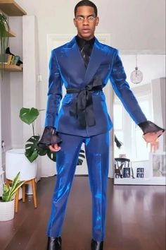 Lambert Fashion Blue Peaked Lapel Satin Prom Suits For Men Glittery Suits For Men, Luxury Male Fashion, 90s Club Fashion Men, High Fashion For Men, Flamboyant Mens Fashion, Cut Sleeves Suit, Birthday Outfit Black Men, Tuxedo For Men Prom, Classic Mens Style Modern Gentleman