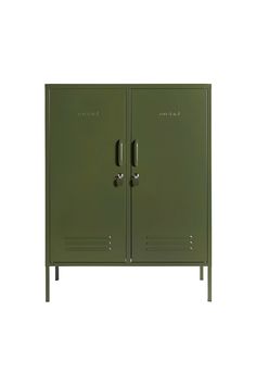 a green cabinet with two doors on each side