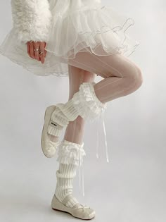 The price is for a pair of leg warmers only, others are not included.  Garment Size   	 		 			Size 			Free Size 		 		 			Full Length 			40 		 		 			Width 			26/16 Angelic Core Outfit, Coquette Stuff, Pinterest Wardrobe, Big Sleeves, Knit Leg Warmers, Winter Fairy, Kawaii Shoes, Anime Angel, Lace Ruffle