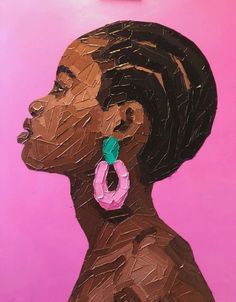 a painting of a woman's profile with pink and green earrings