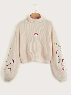 undefined Fairycore Mushroom, High Neck Sweaters Women, Mushroom Embroidery, High Neck Sweater, Kawaii Clothes, Cute Sweaters, Dream Clothes