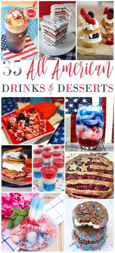 all american drinks and desserts collage with the words, 25 all american drinks and desserts