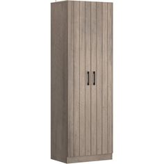 a tall wooden cabinet with two doors