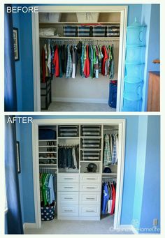 before and after photos of a closet