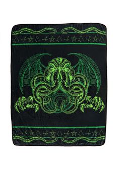 an image of a green and black square with a dragon design on it's face