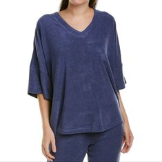 N Natori Womens Blue Terry Lounge Sweater Top Size Medium New Cozy Blue Sleepwear For Spring, Blue V-neck Sleepwear For Relaxation, V-neck Relaxed Fit Top For Leisure, Relaxed Fit V-neck Top For Leisure, Comfortable Blue Tops For Relaxation, Blue V-neck Sleepwear For Lounging, Relaxed Blue V-neck Top, Comfortable Blue Tops For Leisure, Relaxed Blue Tops For Loungewear