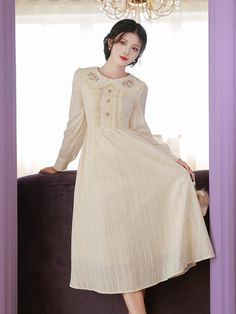 ❤︎Retro Pure White Long Flared Dress❤︎