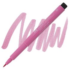 the pink marker is next to it's brushy, long - tip pen