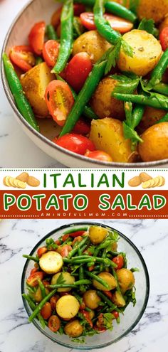 Looking for Labor Day party food ideas? Here's a cookout side dish! Tossed in an Italian vinaigrette with green beans and tomatoes, this Italian potato salad recipe is light and zesty. Serve this simple summer salad at all your potlucks and gatherings! Italian Potato Salad Recipe, Italian Potato Salad, Italian Vinaigrette, Italian Potatoes, Cookout Side Dishes, Easy Potato Recipes