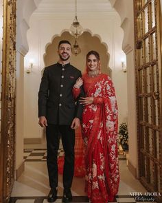 This couple nailed the reception look like a pro ♥️ Swipe to see the stunning wedding reception photos and don't miss to see the last picture😍❤ Gorgeous Bride: @jaislinchona Handsome Groom : @gurrajsingh037 MUA: @makeupbysahibachona Hair: @hairbydablu Saree: @taruntahiliani Jewelry: @sunita_shekhawat_jaipur Photographer: @nitinaroraphotography Event Planner: @rudraevent Decor: @weddinglightsevents #redsaree #reception #weddingreception #indianweddingreception #receptionbride #sare... Indian Groom Bride Outfit, Bride In Saree And Groom In Suit, Bride Groom Wedding Outfits, Indian Reception Couple Outfit, Reception Dress Indian Couple, Indian Reception Outfit Groom, Indian Wedding Outfits Bride And Groom, Wedding Reception Look Indian Bride, Reception Couple Outfit