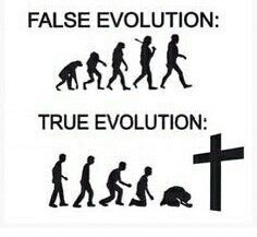 a sign with the words false evolution and true evolution