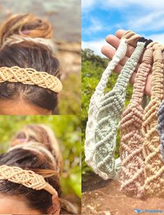 OrcaJump - Handmade Fabric Headbands for Women and Children | Shopping, Everyday, and Holidays | Cream-White, Rust, Red, and Car Macrame Headband, Simpul Makrame, Pola Macrame, Bandeau Au Crochet, Crochet Headbands, Sport Hair, Fabric Headbands, Boho Headband, Macrame Ideas