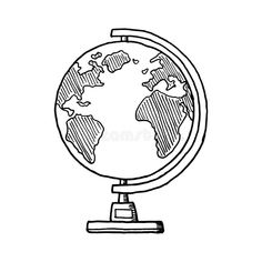 a black and white drawing of the earth on a stand