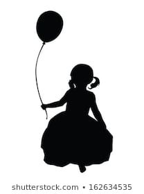 the silhouette of a girl holding a balloon in one hand and a string in the other