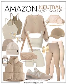 Sporty Athleisure Outfits, Mom Athleisure Style Fall, Athleisure Street Style Summer, Beige Athleisure Outfit, Shein Workout Outfits, Beige Workout Aesthetic, Classy Neutral Outfits, Amazon Spring Fashion 2024