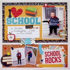 a scrapbook page with school pictures and words on it, including an image of a child