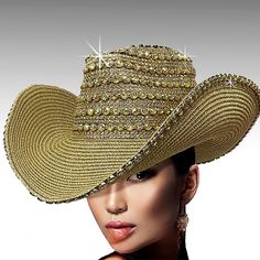 Cowboy Hats Are Trending, And Beloved Millinery Couture Has Taken It To A Whole Different Level With This Exquisite Handmade Western Pave Jeweled Cowboy Hat, A Dazzling Masterpiece That Exudes Luxury And Sophistication. Elevate Your Western Look To New Heights With This Handcrafted Marvel, Adorned With Intricate Pave Jewels That Shimmer And Shine With Every Step You Take. Perfect For The Fashion-Forward Trendsetter Who Craves Attention And Admiration At Every Turn. Whether You're Strutting Your Elegant Gold Hat Band For Beach, Luxury Gold Wide Brim Hat, Western Gold Hat Bands For Party, Western Style Gold Hat Bands For Parties, Luxury Gold Hat For Kentucky Derby, Elegant Gold Hat Bands For Summer, Gold Curved Brim Hat Band For Party, Gold Hat Band For Party With Curved Brim, Gold Brimmed Hat For Rodeo